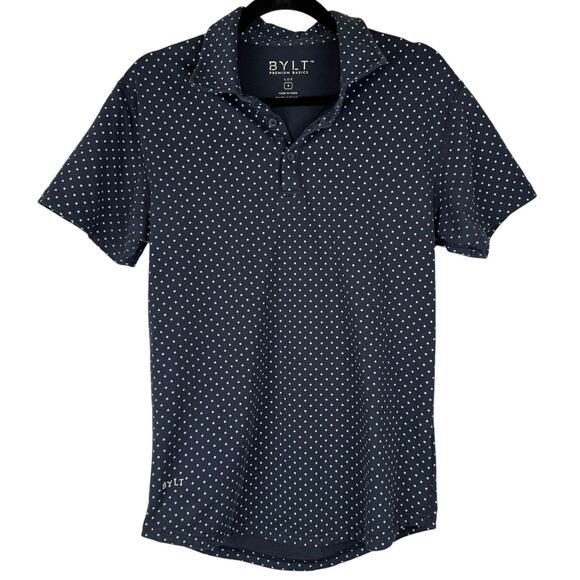 BYLT Premium Basics LUX Navy/Blue Polka Dot Short Sleeve Collar Polo Shirt-Small - Picture 1 of 4